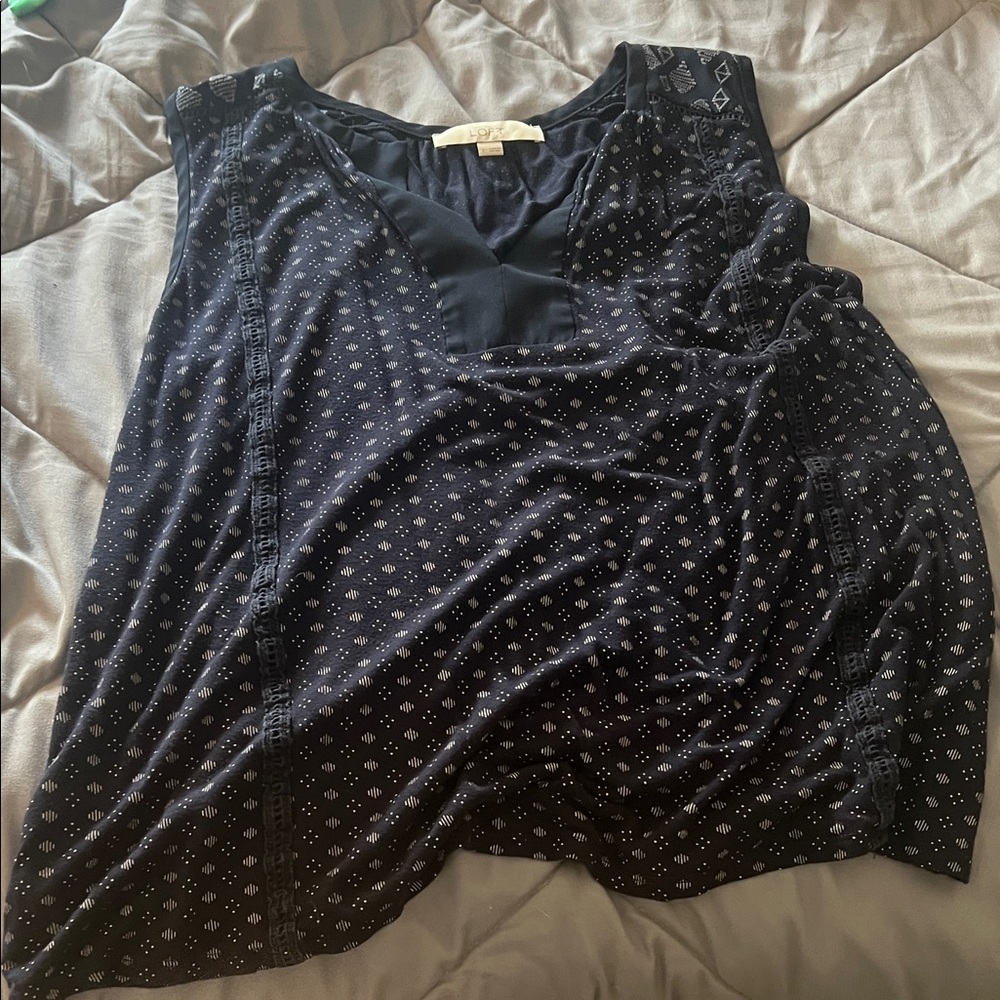 LOFT Black and White Patterned Blouse